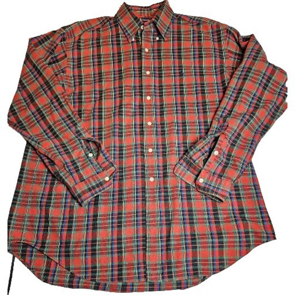 Polo Ralph Lauren Mens Large Button-Up Flannel Shirt Red Plaid Long Sleeve